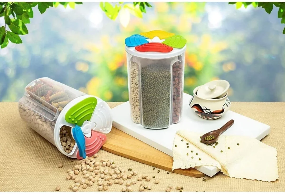 House Care Dal Dispenser for Kitchen | 4 Section Airtight Cereal Storage Container BPA Free image 2