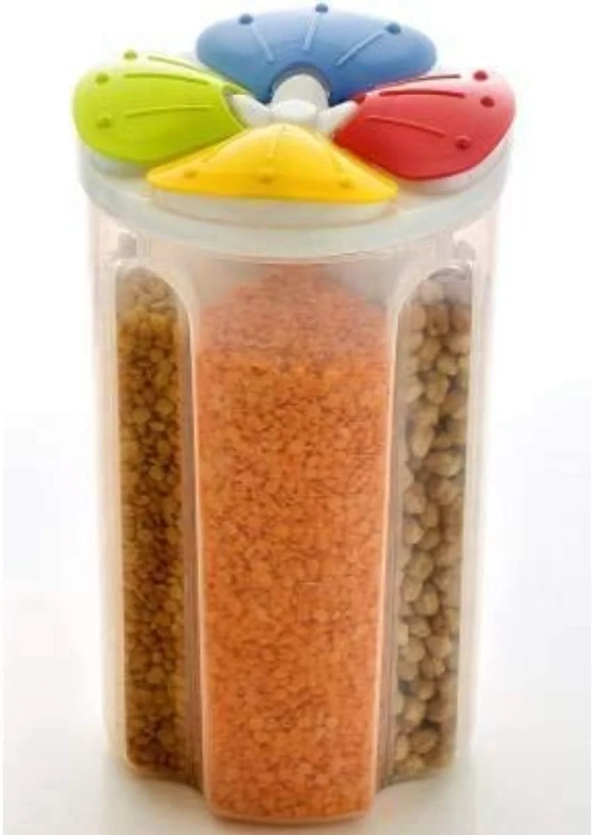 House Care Dal Dispenser for Kitchen | 4 Section Airtight Cereal Storage Container BPA Free image 3