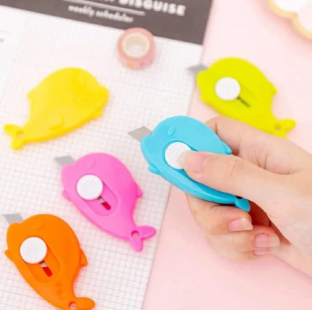 Mini Whale Portable Utility Knife | Cute Keychain Box Cutter with Retractable Blade for Office, Crafts & Daily Use image 3