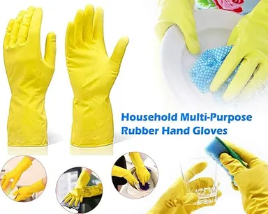 Reusable Rubber Hand Gloves for Kitchen Cleaning Dishwashing Household Laundry Bathroom Gardening Multipurpose Waterproof Latex Grip Gloves for Men & Women Large Size 3 Pairs Colour May Vary thumbnail 1
