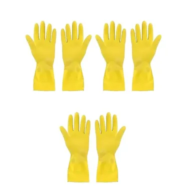 Reusable Rubber Hand Gloves for Kitchen Cleaning Dishwashing Household Laundry Bathroom Gardening Multipurpose Waterproof Latex Grip Gloves for Men & Women Large Size 3 Pairs Colour May Vary thumbnail 3