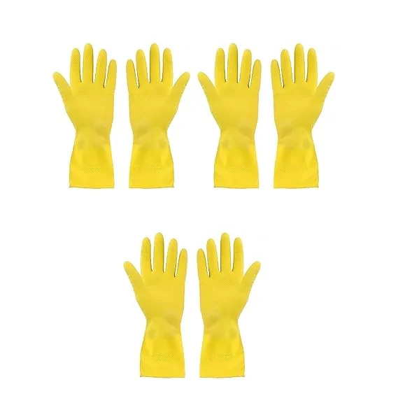Reusable Rubber Hand Gloves for Kitchen Cleaning Dishwashing Household Laundry Bathroom Gardening Multipurpose Waterproof Latex Grip Gloves for Men & Women Large Size 3 Pairs Colour May Vary image 1