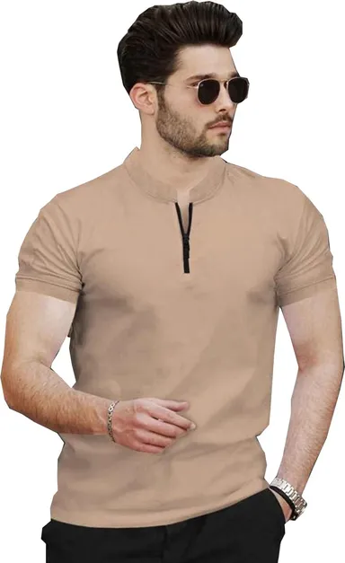 ANVST Men Solid Polyester Polo Neck T-Shirt for Casual Wear, Office, Sports, Daily Comfort Fit Breathable Half Sleeve Black Beige Premium Stylish Polo Tee Black S thumbnail 1