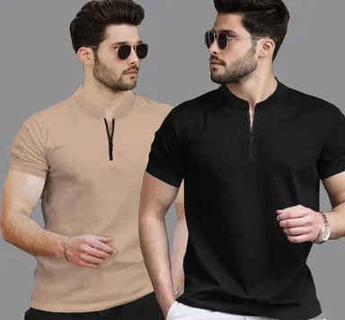 ANVST Men Solid Polyester Polo Neck T-Shirt for Casual Wear, Office, Sports, Daily Comfort Fit Breathable Half Sleeve Black Beige Premium Stylish Polo Tee Black M thumbnail 0