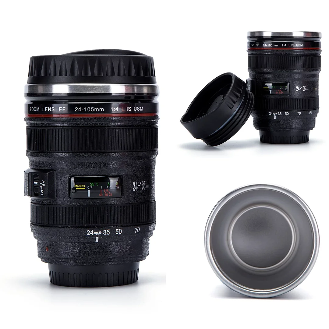 Camera Lens Coffee Mug With Lid | Stainless Steel Insulated Travel Tumbler Cup for Coffee Lovers & Photographers | Creative Birthday & Valentine Gift for Men & Women image 2