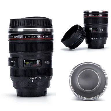 Camera Lens Coffee Mug With Lid | Stainless Steel Insulated Travel Tumbler Cup for Coffee Lovers & Photographers | Creative Birthday & Valentine Gift for Men & Women thumbnail 1