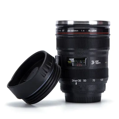 Camera Lens Coffee Mug With Lid | Stainless Steel Insulated Travel Tumbler Cup for Coffee Lovers & Photographers | Creative Birthday & Valentine Gift for Men & Women thumbnail 3