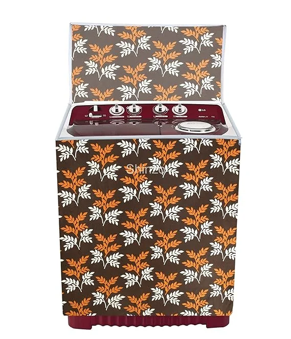 Brown Floral Waterproof Semi Automatic Washing Machine Cover for 6kg 6.5kg 7kg 7.5kg 8kg Top Load Washer Dustproof Protective Cover 75x82x52 cm Brown 75 X 82 X 52 cm image 1