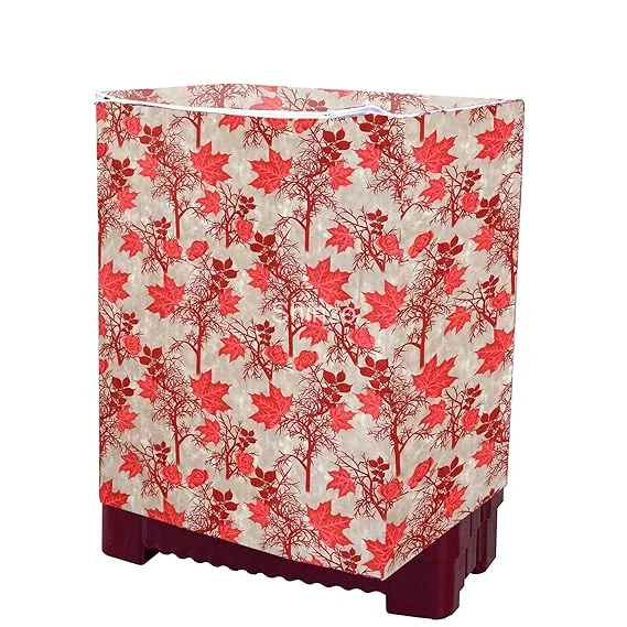 Brown Floral Waterproof Semi Automatic Washing Machine Cover for 6kg 6.5kg 7kg 7.5kg 8kg Top Load Washer Dustproof Protective Cover 75x82x52 cm Red & Coral 75 X 82 X 52 cm image 2