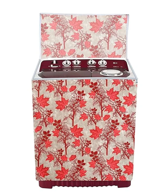 Brown Floral Waterproof Semi Automatic Washing Machine Cover for 6kg 6.5kg 7kg 7.5kg 8kg Top Load Washer Dustproof Protective Cover 75x82x52 cm Red & Coral 75 X 82 X 52 cm image 1