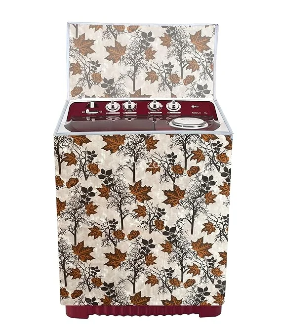 Brown Floral Waterproof Semi Automatic Washing Machine Cover for 6kg 6.5kg 7kg 7.5kg 8kg Top Load Washer Dustproof Protective Cover 75x82x52 cm Tan Brown 75 X 82 X 52 cm image 1