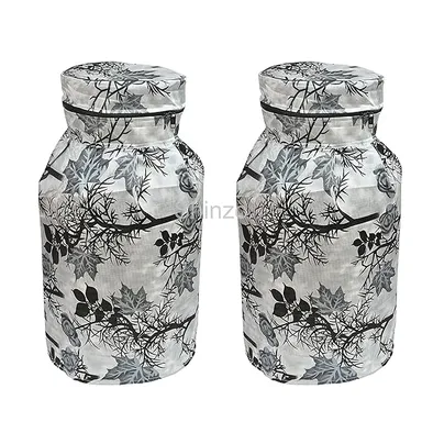 Shinzo Cotton Washable LPG Gas Cylinder Cover for Kitchen Gas Bottle with Dustproof Protection Brown Grey Leaf Design Pack of 2 Reusable Decorative Cylinder Cover Grey Leaf Pack of 2 thumbnail 0