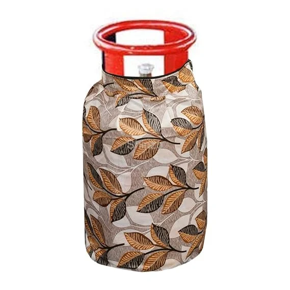 Shinzo Cotton Washable LPG Gas Cylinder Cover for Kitchen Gas Bottle with Dustproof Protection Brown Grey Leaf Design Pack of 2 Reusable Decorative Cylinder Cover Black Golden Leaf Pack of 1 image 3