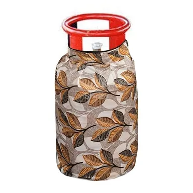 Shinzo Cotton Washable LPG Gas Cylinder Cover for Kitchen Gas Bottle with Dustproof Protection Brown Grey Leaf Design Pack of 2 Reusable Decorative Cylinder Cover Black Golden Leaf Pack of 1 thumbnail 2