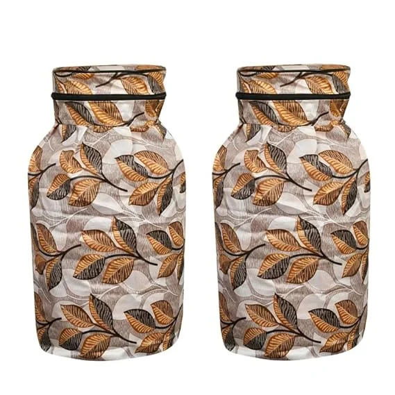 Shinzo Cotton Washable LPG Gas Cylinder Cover for Kitchen Gas Bottle with Dustproof Protection Brown Grey Leaf Design Pack of 2 Reusable Decorative Cylinder Cover Black Golden Leaf Pack of 2 image 1