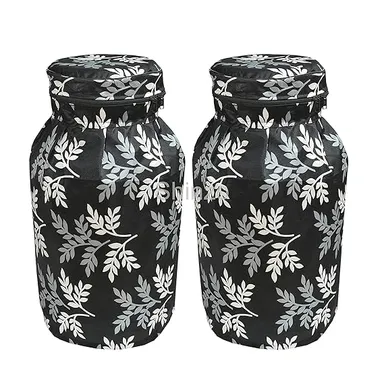 Shinzo Cotton Washable LPG Gas Cylinder Cover for Kitchen Gas Bottle with Dustproof Protection Brown Grey Leaf Design Pack of 2 Reusable Decorative Cylinder Cover Black Leaf Pack of 2 thumbnail 0