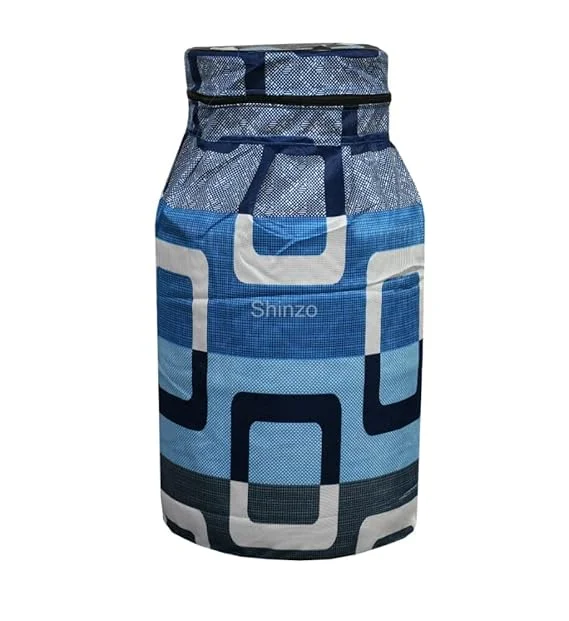 Shinzo Cotton Washable LPG Gas Cylinder Cover for Kitchen Gas Bottle with Dustproof Protection Brown Grey Leaf Design Pack of 2 Reusable Decorative Cylinder Cover Blue Block Pack of 2 image 2