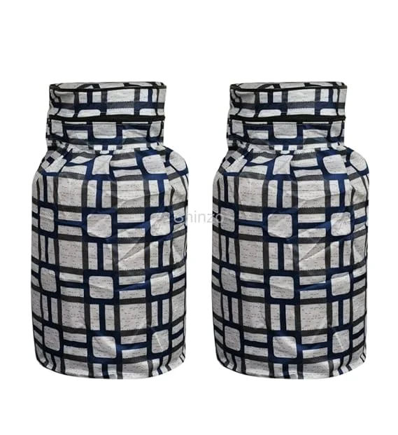 Shinzo Cotton Washable LPG Gas Cylinder Cover for Kitchen Gas Bottle with Dustproof Protection Brown Grey Leaf Design Pack of 2 Reusable Decorative Cylinder Cover Blue Box Pack of 1 image 1
