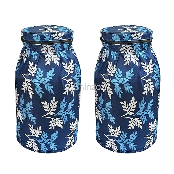Shinzo Cotton Washable LPG Gas Cylinder Cover for Kitchen Gas Bottle with Dustproof Protection Brown Grey Leaf Design Pack of 2 Reusable Decorative Cylinder Cover Blue Leaf Pack of 1 image 1