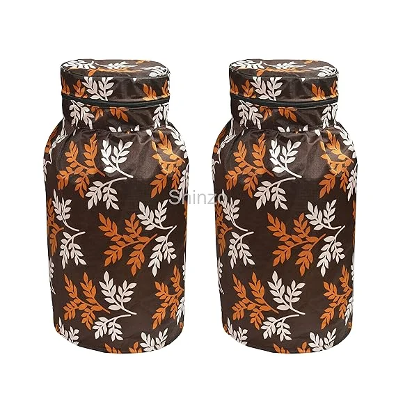 Shinzo Cotton Washable LPG Gas Cylinder Cover for Kitchen Gas Bottle with Dustproof Protection Brown Grey Leaf Design Pack of 2 Reusable Decorative Cylinder Cover Brown Leaf Pack of 1 image 1