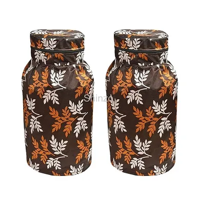 Shinzo Cotton Washable LPG Gas Cylinder Cover for Kitchen Gas Bottle with Dustproof Protection Brown Grey Leaf Design Pack of 2 Reusable Decorative Cylinder Cover Brown Leaf Pack of 2 thumbnail 0