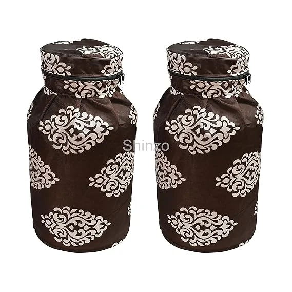 Shinzo Cotton Washable LPG Gas Cylinder Cover for Kitchen Gas Bottle with Dustproof Protection Brown Grey Leaf Design Pack of 2 Reusable Decorative Cylinder Cover Coffee Embroider Pack of 1 image 1
