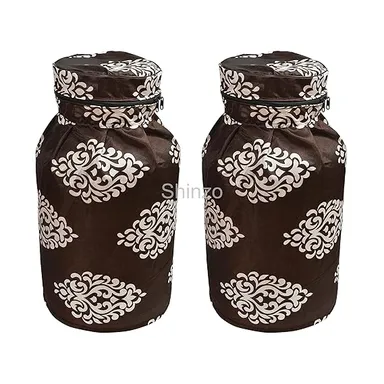 Shinzo Cotton Washable LPG Gas Cylinder Cover for Kitchen Gas Bottle with Dustproof Protection Brown Grey Leaf Design Pack of 2 Reusable Decorative Cylinder Cover Coffee Embroider Pack of 2 thumbnail 0