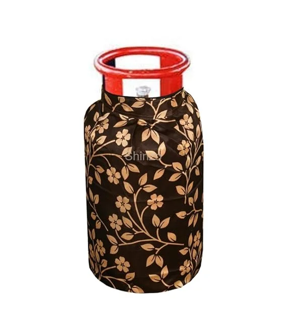 Shinzo Cotton Washable LPG Gas Cylinder Cover for Kitchen Gas Bottle with Dustproof Protection Brown Grey Leaf Design Pack of 2 Reusable Decorative Cylinder Cover Coffee Leaf Pack of 1 image 3
