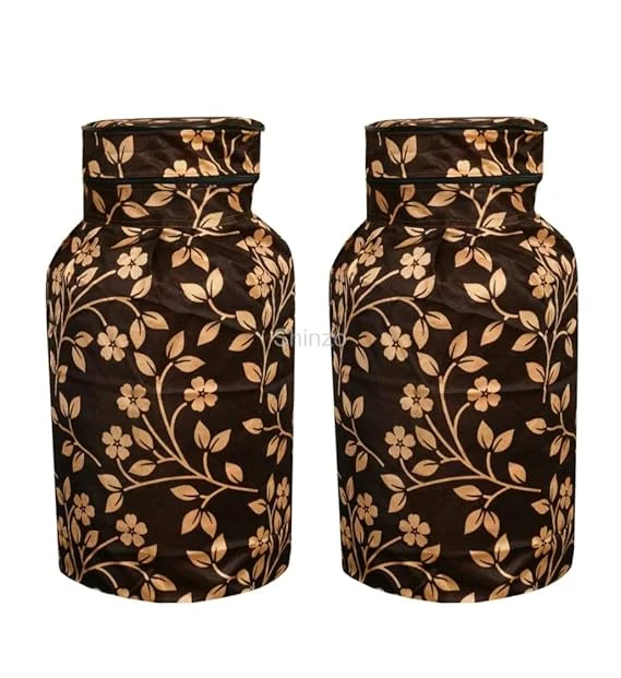 Shinzo Cotton Washable LPG Gas Cylinder Cover for Kitchen Gas Bottle with Dustproof Protection Brown Grey Leaf Design Pack of 2 Reusable Decorative Cylinder Cover Coffee Leaf Pack of 1 image 1