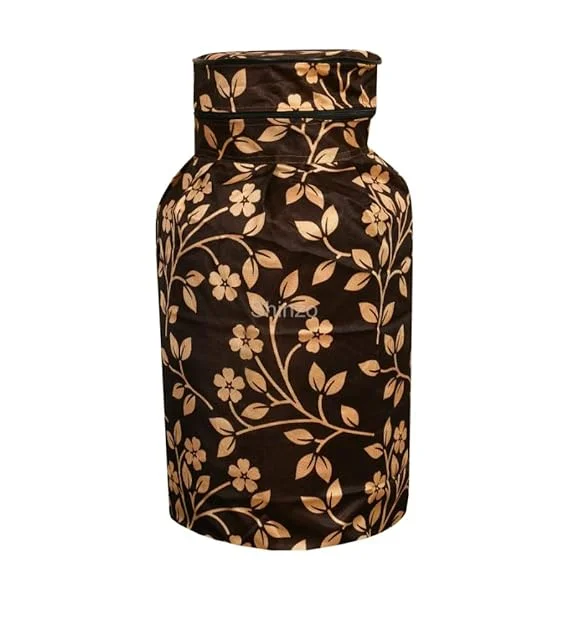 Shinzo Cotton Washable LPG Gas Cylinder Cover for Kitchen Gas Bottle with Dustproof Protection Brown Grey Leaf Design Pack of 2 Reusable Decorative Cylinder Cover Coffee Leaf Pack of 2 image 2