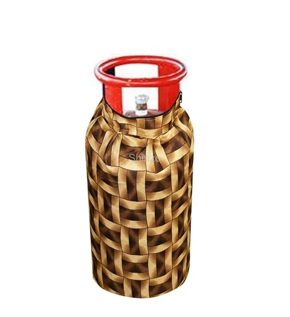 Shinzo Cotton Washable LPG Gas Cylinder Cover for Kitchen Gas Bottle with Dustproof Protection Brown Grey Leaf Design Pack of 2 Reusable Decorative Cylinder Cover Golden Border Pack of 1 image 3