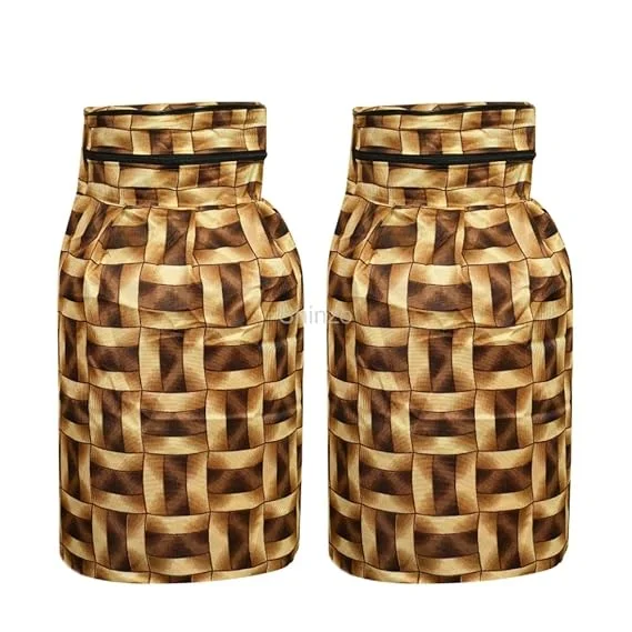 Shinzo Cotton Washable LPG Gas Cylinder Cover for Kitchen Gas Bottle with Dustproof Protection Brown Grey Leaf Design Pack of 2 Reusable Decorative Cylinder Cover Golden Border Pack of 2 image 1