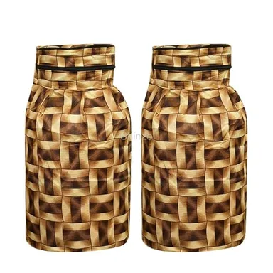 Shinzo Cotton Washable LPG Gas Cylinder Cover for Kitchen Gas Bottle with Dustproof Protection Brown Grey Leaf Design Pack of 2 Reusable Decorative Cylinder Cover Golden Border Pack of 2 thumbnail 0