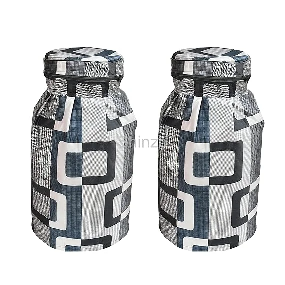 Shinzo Cotton Washable LPG Gas Cylinder Cover for Kitchen Gas Bottle with Dustproof Protection Brown Grey Leaf Design Pack of 2 Reusable Decorative Cylinder Cover Grey Box Pack of 2 image 1
