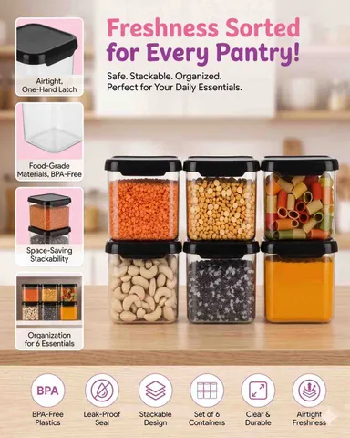 500 Ml airtight container jar set storage containers for kitchen bpa free leak proof containers airtight box plastic dabba set for kitchen dibba kitchen set thumbnail 1