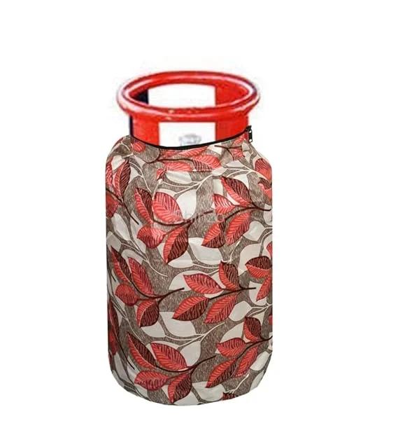 Shinzo Cotton Washable LPG Gas Cylinder Cover for Kitchen Gas Bottle with Dustproof Protection Brown Grey Leaf Design Pack of 2 Reusable Decorative Cylinder Cover Pink Leaf Pack of 1 image 3