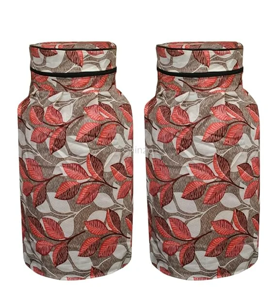Shinzo Cotton Washable LPG Gas Cylinder Cover for Kitchen Gas Bottle with Dustproof Protection Brown Grey Leaf Design Pack of 2 Reusable Decorative Cylinder Cover Pink Leaf Pack of 1 image 1