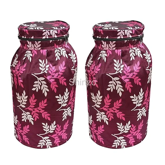 Shinzo Cotton Washable LPG Gas Cylinder Cover for Kitchen Gas Bottle with Dustproof Protection Brown Grey Leaf Design Pack of 2 Reusable Decorative Cylinder Cover Purple Leaf Pack of 2 image 1