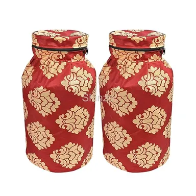 Shinzo Cotton Washable LPG Gas Cylinder Cover for Kitchen Gas Bottle with Dustproof Protection Brown Grey Leaf Design Pack of 2 Reusable Decorative Cylinder Cover Red Embroider Pack of 2 thumbnail 0