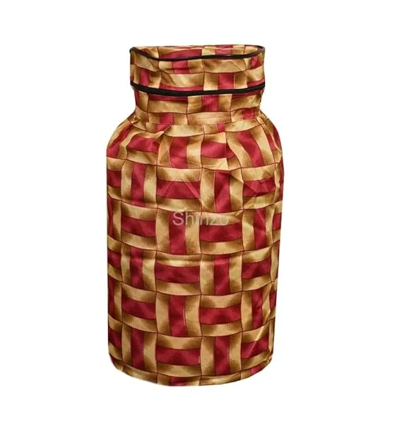 Shinzo Cotton Washable LPG Gas Cylinder Cover for Kitchen Gas Bottle with Dustproof Protection Brown Grey Leaf Design Pack of 2 Reusable Decorative Cylinder Cover Red Golden Pack of 1 image 2