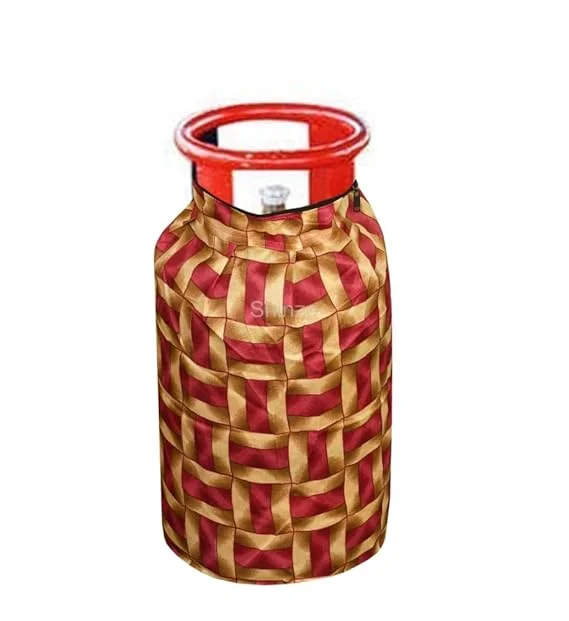 Shinzo Cotton Washable LPG Gas Cylinder Cover for Kitchen Gas Bottle with Dustproof Protection Brown Grey Leaf Design Pack of 2 Reusable Decorative Cylinder Cover Red Golden Pack of 1 image 3