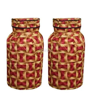 Shinzo Cotton Washable LPG Gas Cylinder Cover for Kitchen Gas Bottle with Dustproof Protection Brown Grey Leaf Design Pack of 2 Reusable Decorative Cylinder Cover Red Golden Pack of 2 thumbnail 0