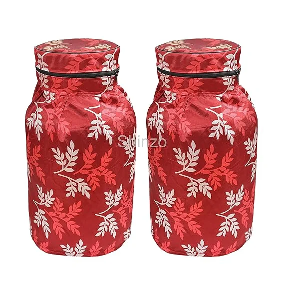 Shinzo Cotton Washable LPG Gas Cylinder Cover for Kitchen Gas Bottle with Dustproof Protection Brown Grey Leaf Design Pack of 2 Reusable Decorative Cylinder Cover Red Leaf Pack of 1 image 1