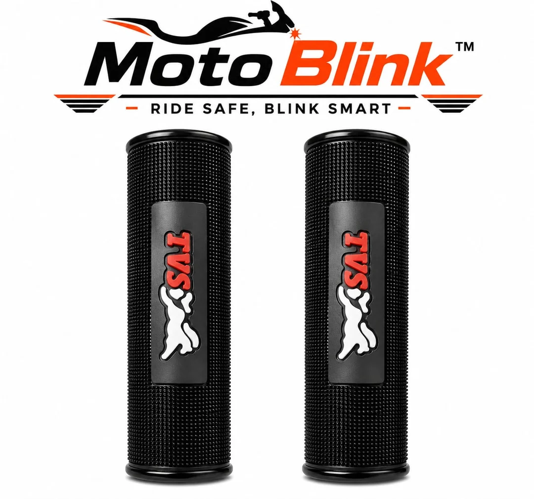 Moto Blink Premium Anti-Slip Rubber Handlebar Grip Cover Set with TVS Logo for Motorcycles & Scooters Heavy Duty Comfortable Bike Handle Bar Grips Black Universal Fit Pack of 2 image 2