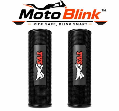 Moto Blink Premium Anti-Slip Rubber Handlebar Grip Cover Set with TVS Logo for Motorcycles & Scooters Heavy Duty Comfortable Bike Handle Bar Grips Black Universal Fit Pack of 2 thumbnail 1