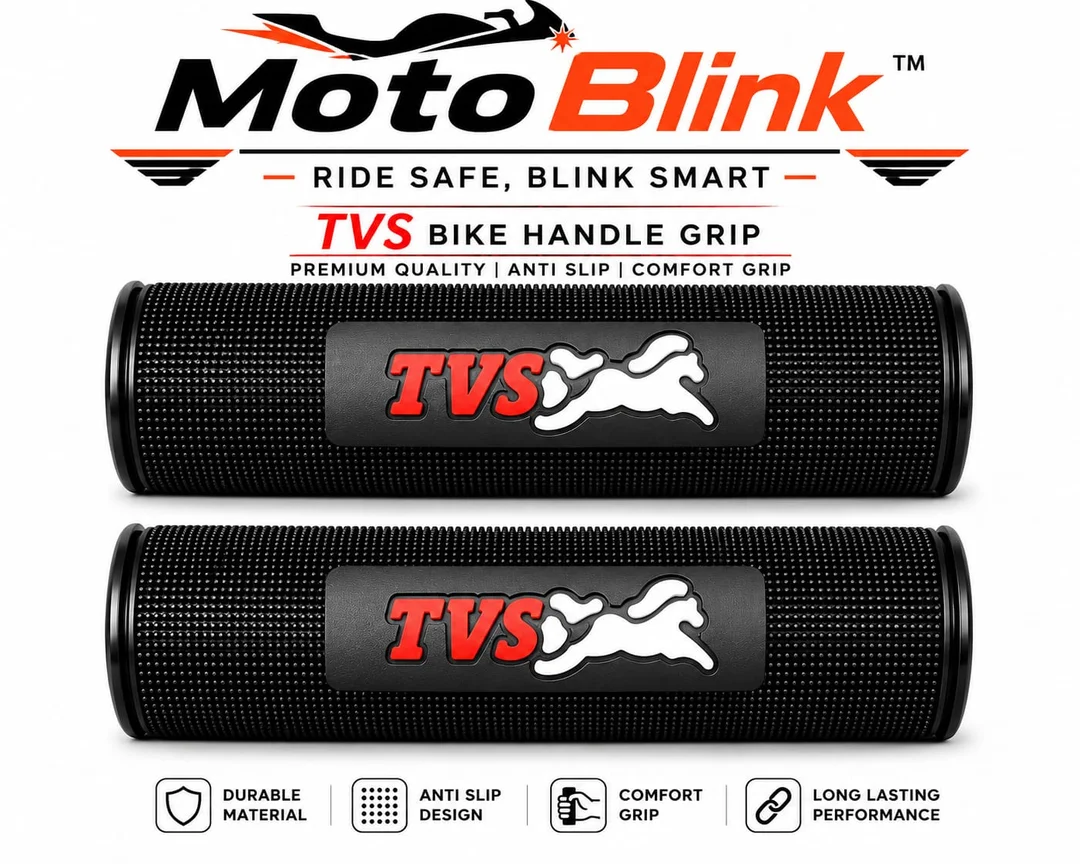 Moto Blink Premium Anti-Slip Rubber Handlebar Grip Cover Set with TVS Logo for Motorcycles & Scooters Heavy Duty Comfortable Bike Handle Bar Grips Black Universal Fit Pack of 2 image 3
