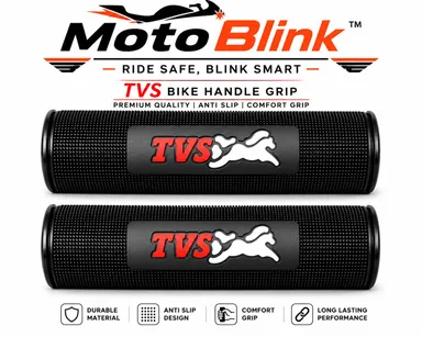 Moto Blink Premium Anti-Slip Rubber Handlebar Grip Cover Set with TVS Logo for Motorcycles & Scooters Heavy Duty Comfortable Bike Handle Bar Grips Black Universal Fit Pack of 2 thumbnail 2