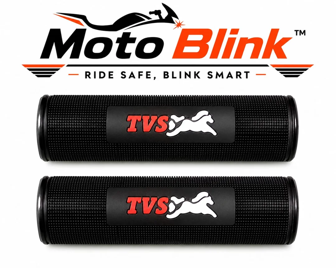 Moto Blink Premium Anti-Slip Rubber Handlebar Grip Cover Set with TVS Logo for Motorcycles & Scooters Heavy Duty Comfortable Bike Handle Bar Grips Black Universal Fit Pack of 2 image 4