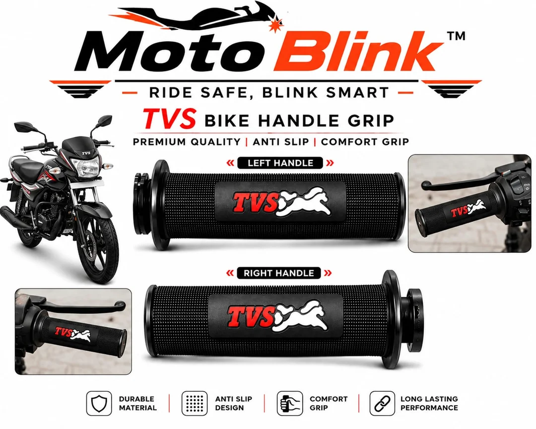 Moto Blink Premium Anti-Slip Rubber Handlebar Grip Cover Set with TVS Logo for Motorcycles & Scooters Heavy Duty Comfortable Bike Handle Bar Grips Black Universal Fit Pack of 2 image 1