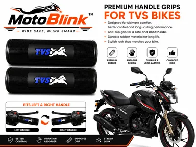 MotoBlink Premium Anti-Slip Bike Handle Grip for Bajaj Motorcycles & Scooters | Soft Rubber Handlebar Grip Cover Sleeves | Black Blue Heavy Duty Comfortable Bike Grips Pack of 2 thumbnail 2